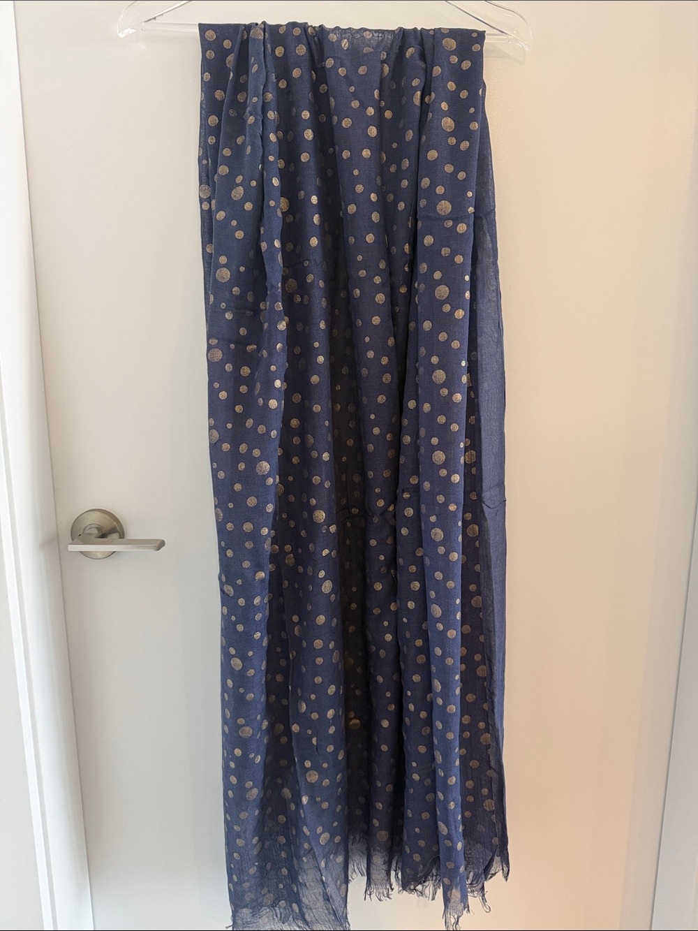 NWOT - Lightweight Navy Polka Dot Scarf - Navy with Gold Dots